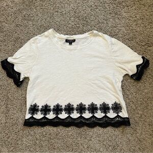 Top Shop Lace Trim Crop Top Short Sleeve Shirt